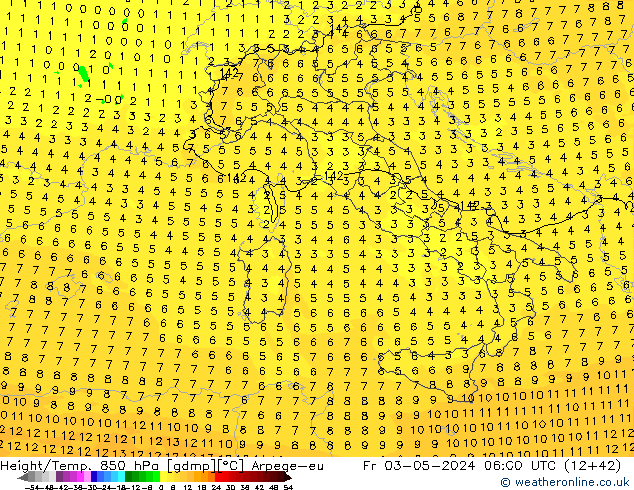 Géop./Temp. 850 hPa Arpege-eu ven 03.05.2024 06 UTC