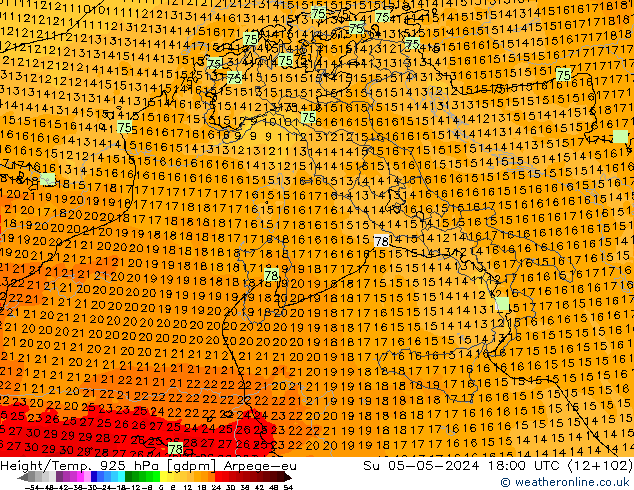 Height/Temp. 925 гПа Arpege-eu Вс 05.05.2024 18 UTC