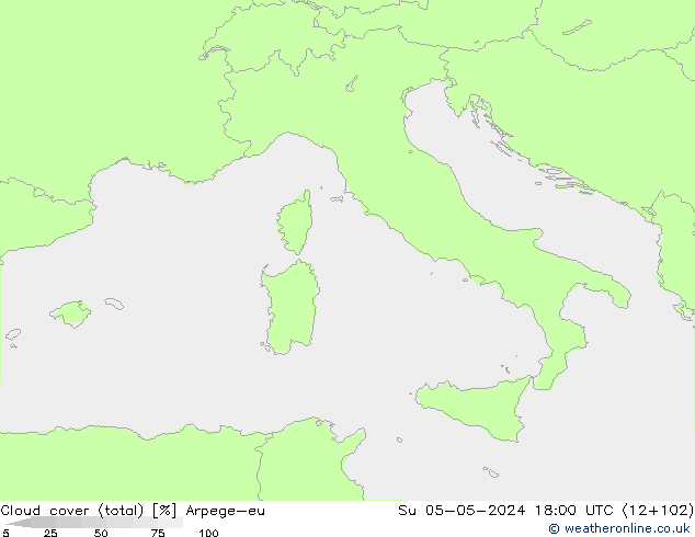 nuvens (total) Arpege-eu Dom 05.05.2024 18 UTC