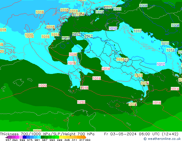 Thck 700-1000 hPa Arpege-eu ven 03.05.2024 06 UTC