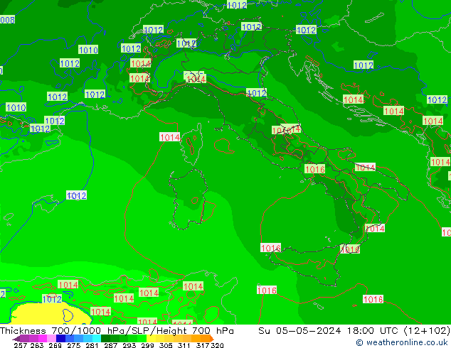 Thck 700-1000 hPa Arpege-eu nie. 05.05.2024 18 UTC