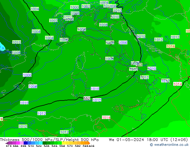 Schichtdicke 500-1000 hPa Arpege-eu Mi 01.05.2024 18 UTC