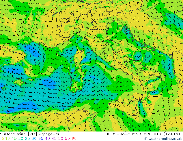 Vent 10 m Arpege-eu jeu 02.05.2024 03 UTC