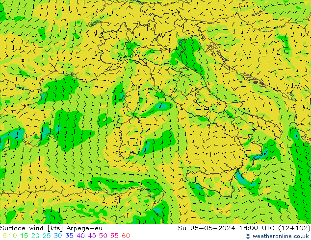 ветер 10 m Arpege-eu Вс 05.05.2024 18 UTC