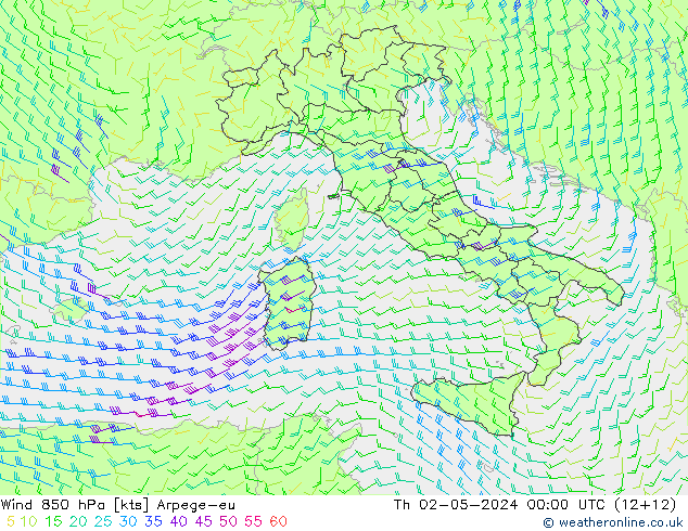 Vent 850 hPa Arpege-eu jeu 02.05.2024 00 UTC