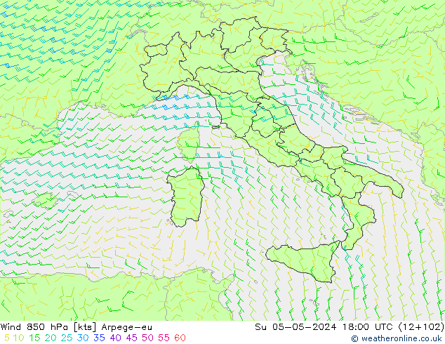 Wind 850 hPa Arpege-eu So 05.05.2024 18 UTC