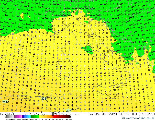 Height/Temp. 700 hPa Arpege-eu Su 05.05.2024 18 UTC