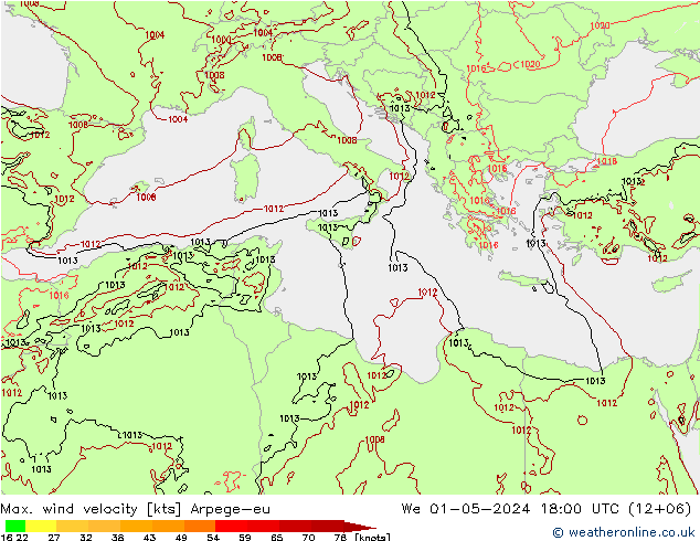 Max. wind velocity Arpege-eu St 01.05.2024 18 UTC