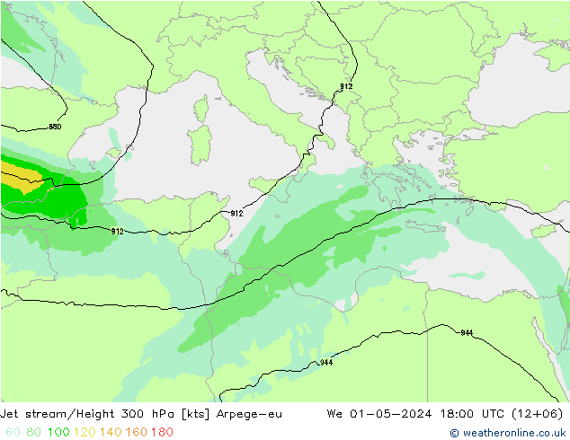 Corrente a getto Arpege-eu mer 01.05.2024 18 UTC