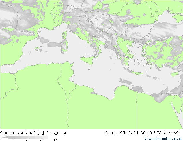 Cloud cover (low) Arpege-eu Sa 04.05.2024 00 UTC