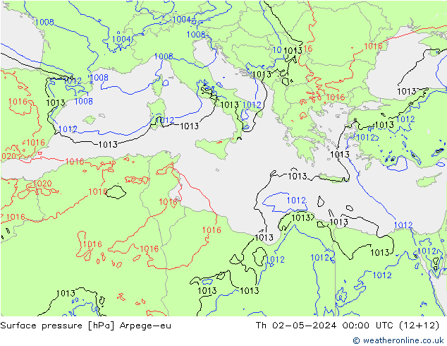 Atmosférický tlak Arpege-eu Čt 02.05.2024 00 UTC