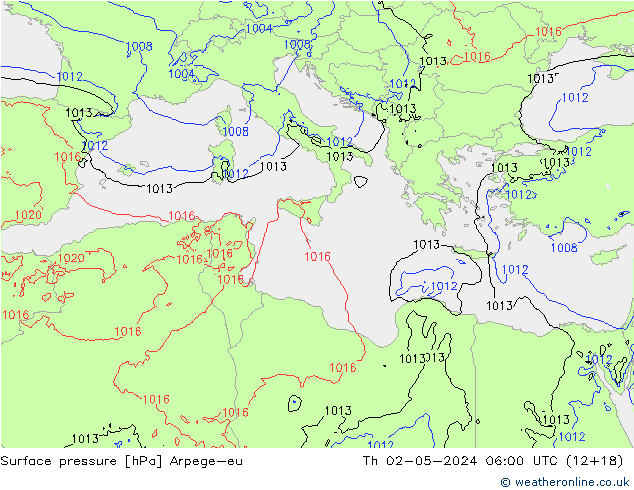 Surface pressure Arpege-eu Th 02.05.2024 06 UTC