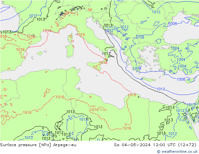 Pressione al suolo Arpege-eu sab 04.05.2024 12 UTC