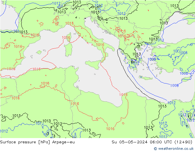 Presión superficial Arpege-eu dom 05.05.2024 06 UTC