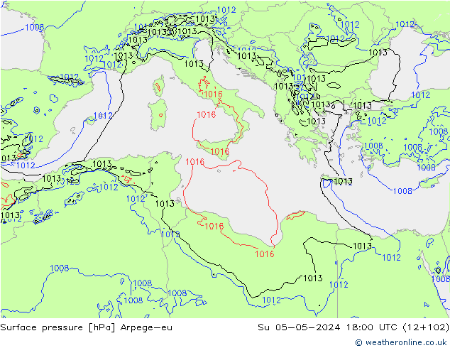 Surface pressure Arpege-eu Su 05.05.2024 18 UTC