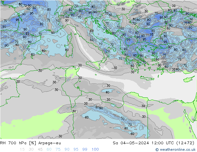 RH 700 hPa Arpege-eu Sa 04.05.2024 12 UTC