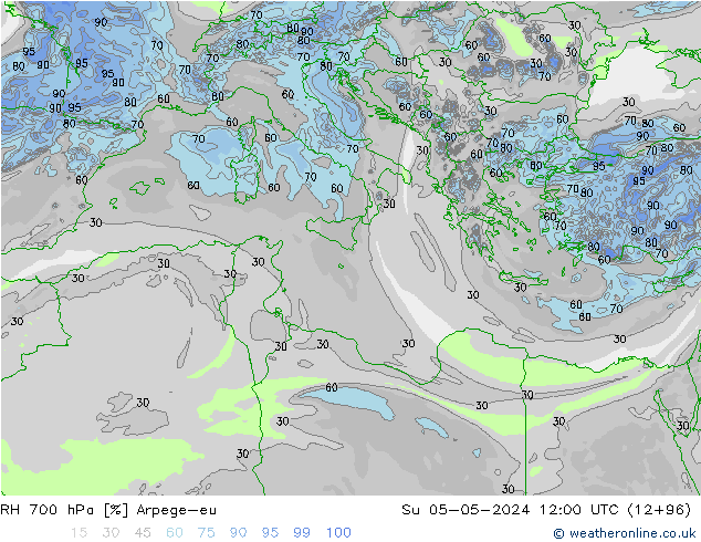 RH 700 hPa Arpege-eu dom 05.05.2024 12 UTC