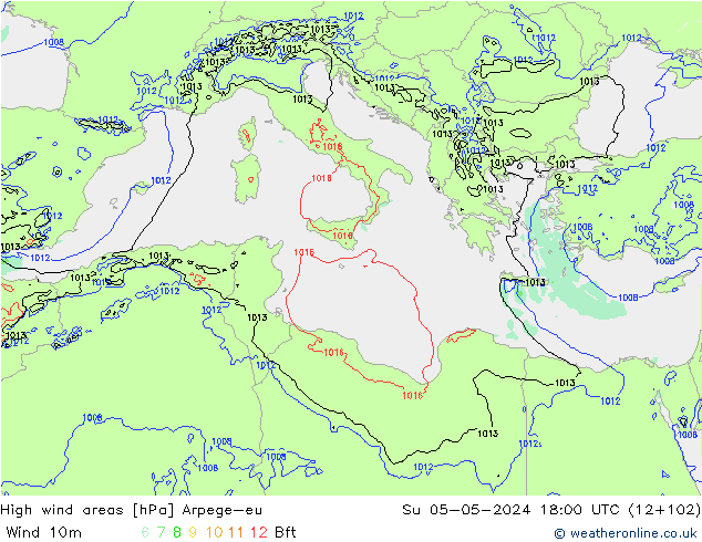 High wind areas Arpege-eu Вс 05.05.2024 18 UTC