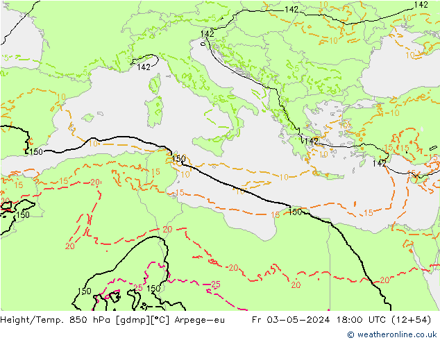 Yükseklik/Sıc. 850 hPa Arpege-eu Cu 03.05.2024 18 UTC
