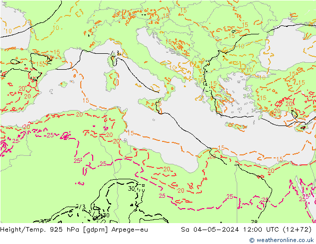 Height/Temp. 925 hPa Arpege-eu  04.05.2024 12 UTC