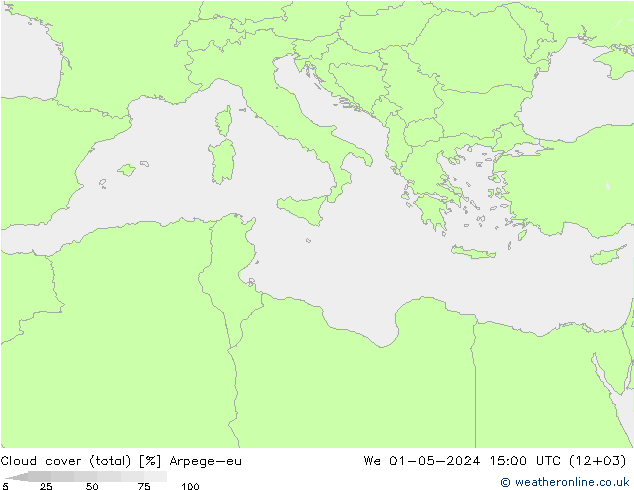 Cloud cover (total) Arpege-eu We 01.05.2024 15 UTC