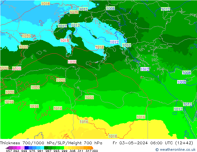 Dikte700-1000 hPa Arpege-eu vr 03.05.2024 06 UTC