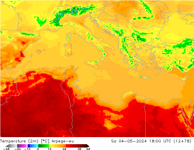 Temperature (2m) Arpege-eu Sa 04.05.2024 18 UTC