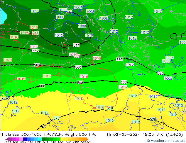 Schichtdicke 500-1000 hPa Arpege-eu Do 02.05.2024 18 UTC