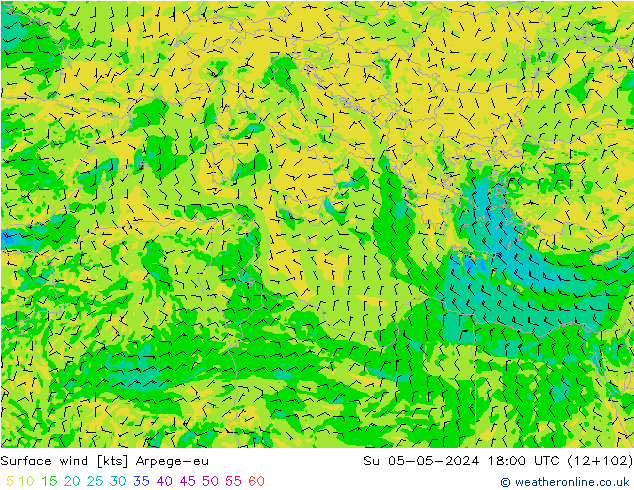 Vento 10 m Arpege-eu dom 05.05.2024 18 UTC
