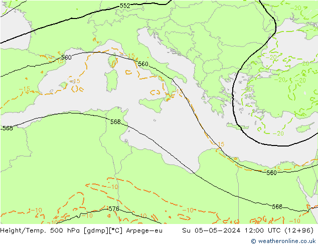 Geop./Temp. 500 hPa Arpege-eu dom 05.05.2024 12 UTC