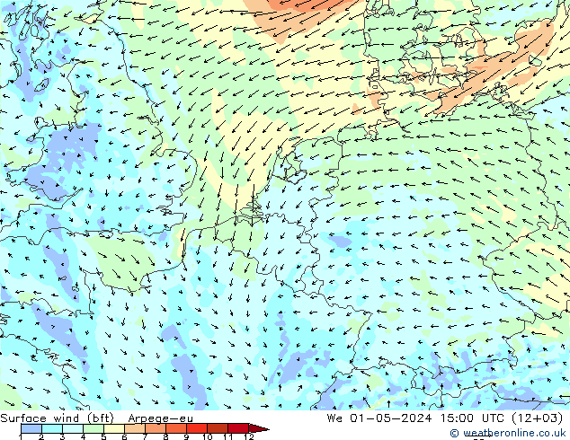 Surface wind (bft) Arpege-eu St 01.05.2024 15 UTC