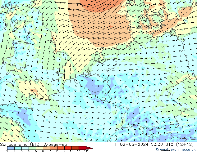 Rüzgar 10 m (bft) Arpege-eu Per 02.05.2024 00 UTC