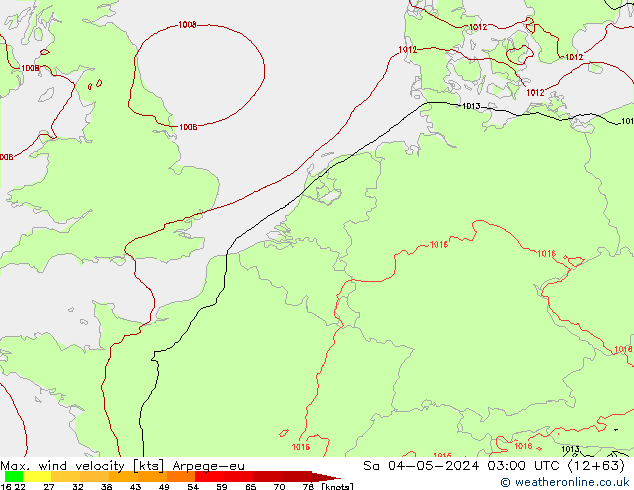 Max. wind velocity Arpege-eu sáb 04.05.2024 03 UTC