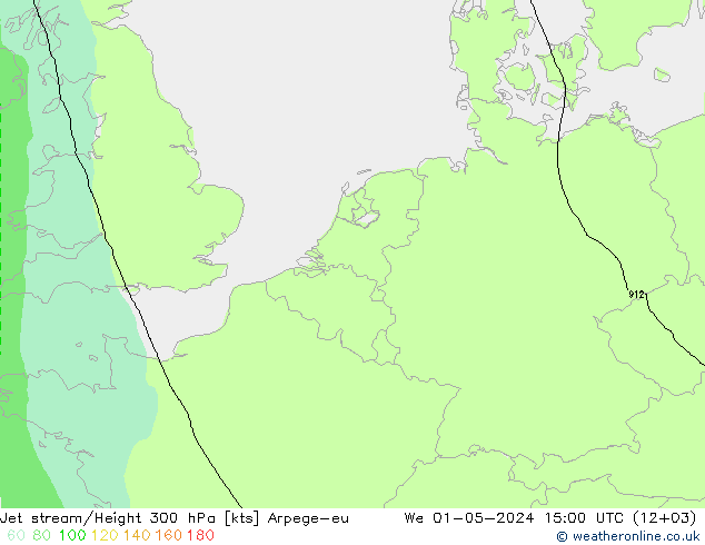 Jet stream/Height 300 hPa Arpege-eu We 01.05.2024 15 UTC