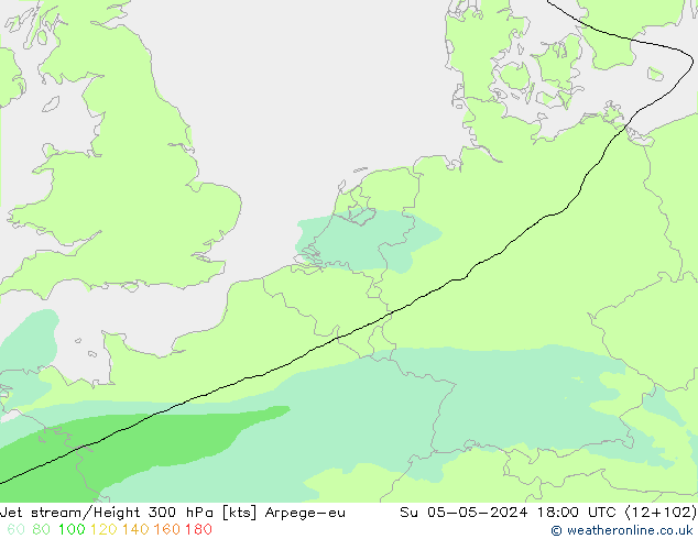 Jet stream/Height 300 hPa Arpege-eu Su 05.05.2024 18 UTC