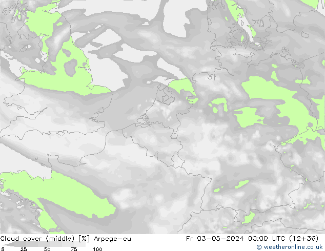 Cloud cover (middle) Arpege-eu Fr 03.05.2024 00 UTC