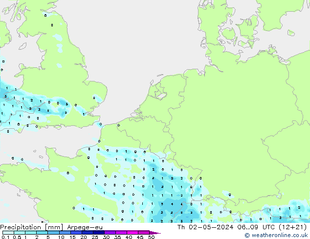 Precipitation Arpege-eu Th 02.05.2024 09 UTC