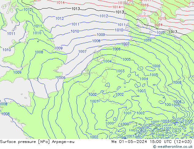 Bodendruck Arpege-eu Mi 01.05.2024 15 UTC