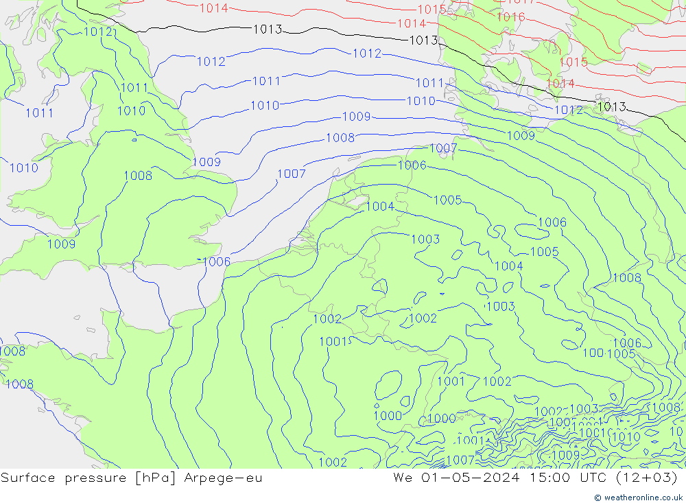 Presión superficial Arpege-eu mié 01.05.2024 15 UTC