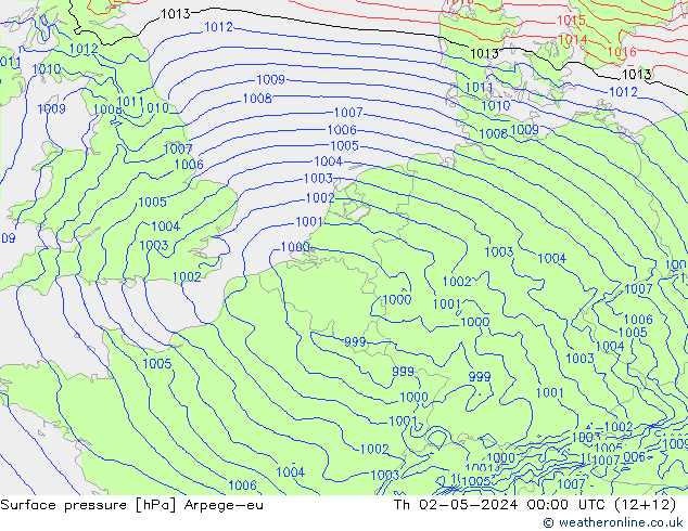 Surface pressure Arpege-eu Th 02.05.2024 00 UTC