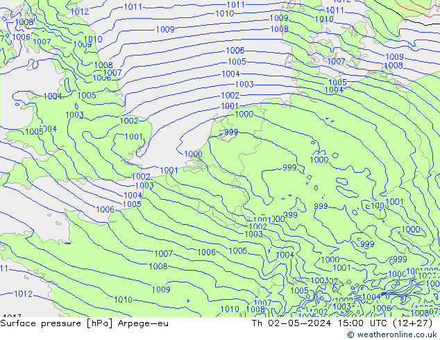 Atmosférický tlak Arpege-eu Čt 02.05.2024 15 UTC