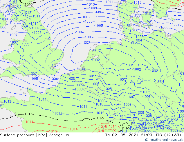 Surface pressure Arpege-eu Th 02.05.2024 21 UTC