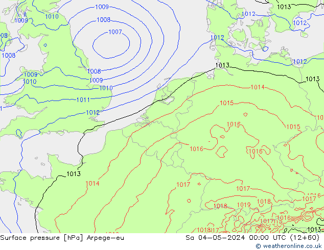 Pressione al suolo Arpege-eu sab 04.05.2024 00 UTC