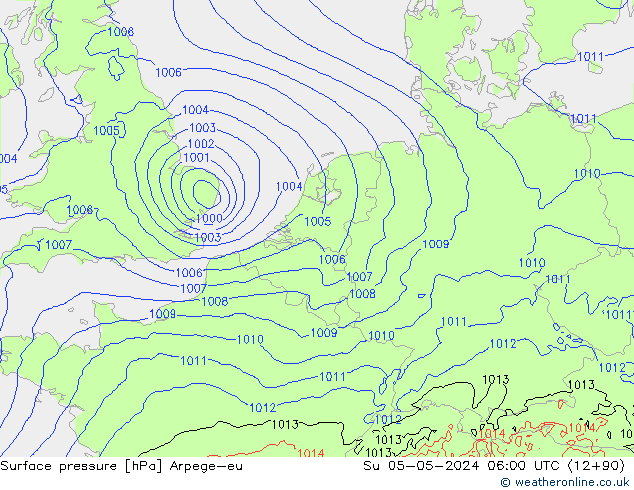 Presión superficial Arpege-eu dom 05.05.2024 06 UTC