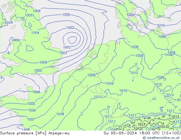 Surface pressure Arpege-eu Su 05.05.2024 18 UTC