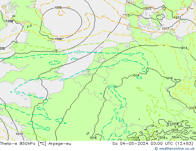 Theta-e 850hPa Arpege-eu Sa 04.05.2024 03 UTC