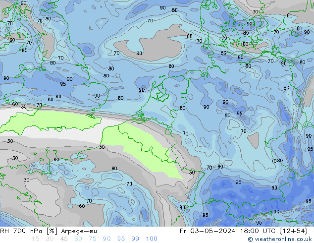 RH 700 hPa Arpege-eu Fr 03.05.2024 18 UTC