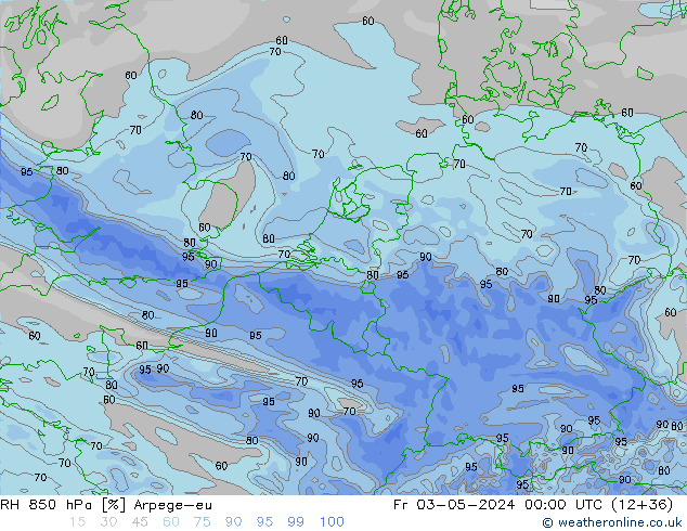 RH 850 hPa Arpege-eu Fr 03.05.2024 00 UTC