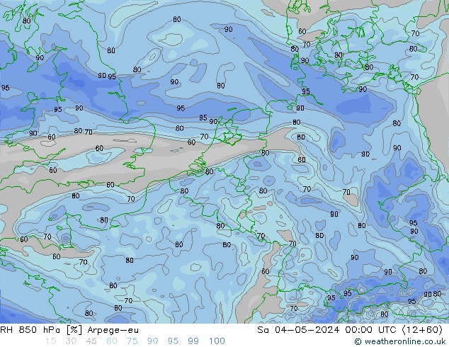 RH 850 гПа Arpege-eu сб 04.05.2024 00 UTC