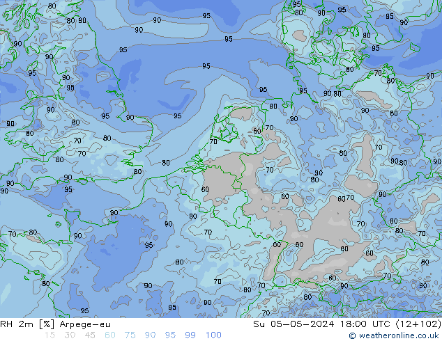 RH 2m Arpege-eu Su 05.05.2024 18 UTC